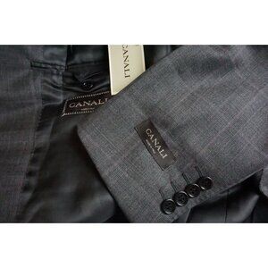 Canali Brown Label Gray Plaid 100% Wool 2 Pc Suit Jacket Pants Sz 40R Brand New